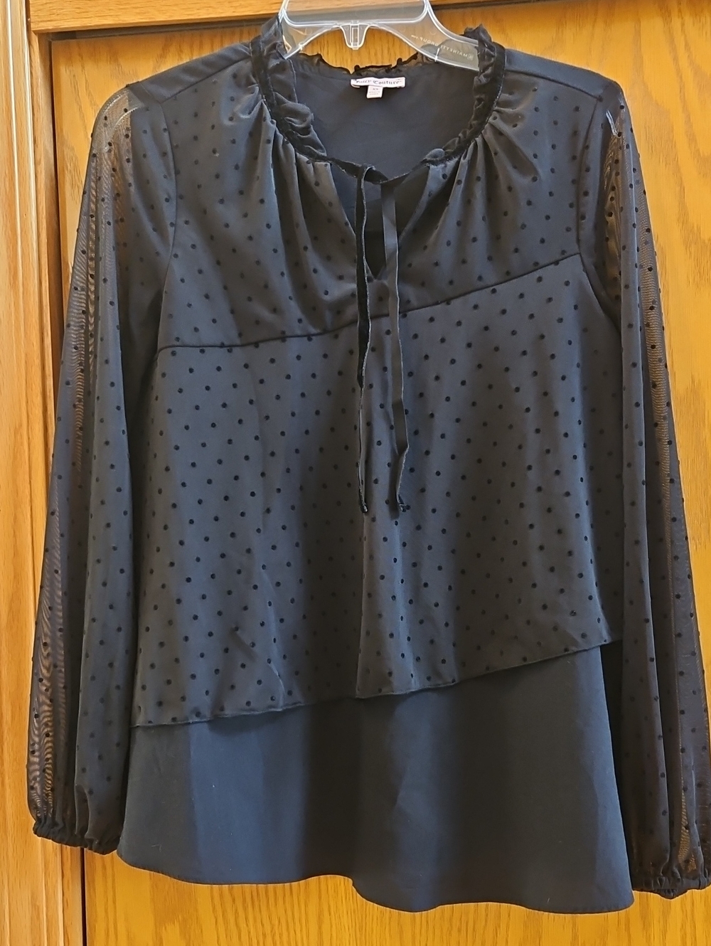Juicy Couture Black Sheer Trim Blouse. Sz: XS